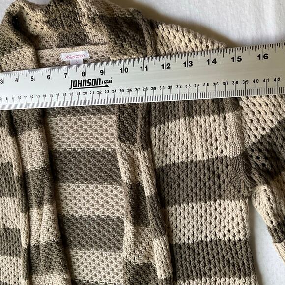 Xhilaration Women Cardigan size S Open Front Mock Knit Stripes Gray & Beige - Picture 2 of 8